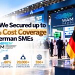 Meena at WAM Saudi 2026: how we secured up to 80% cost coverage for 17 German SMEs, with German and Saudi flags at the Riyadh exhibition